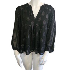 NWT RICKI'S Black Long Sleeve Bohemian Peasant-Style Chiffon Blouse Size XXL
